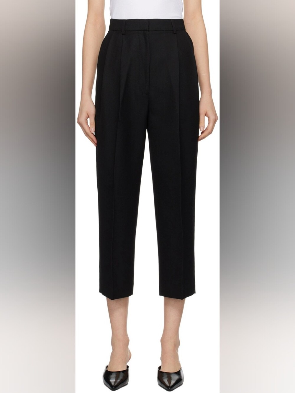 Totême 2023 Double Pleated Wool Blend High Waist Cropped Trouser Pants DK36 US6